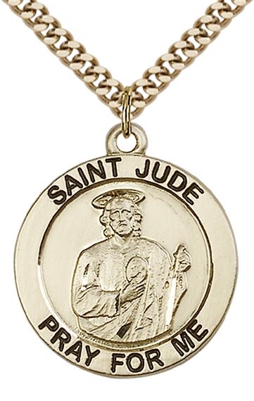 14KT GOLD FILLED ST JUDE PENDANT WITH CHAIN - 1" x 7/8"