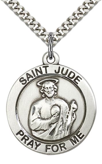 STERLING SILVER ST JUDE PENDANT WITH CHAIN - 1" x 7/8"