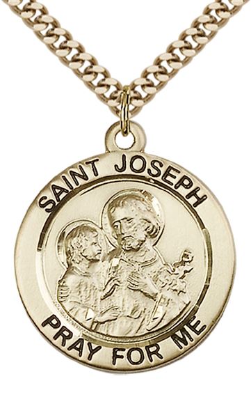 14KT GOLD FILLED ST JOSEPH PENDANT WITH CHAIN - 1" x 7/8"