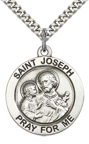 STERLING SILVER ST JOSEPH PENDANT WITH CHAIN - 1" x 7/8"