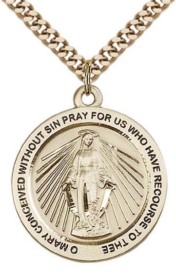 14KT GOLD FILLED MIRACULOUS PENDANT WITH CHAIN - 1" x 7/8"