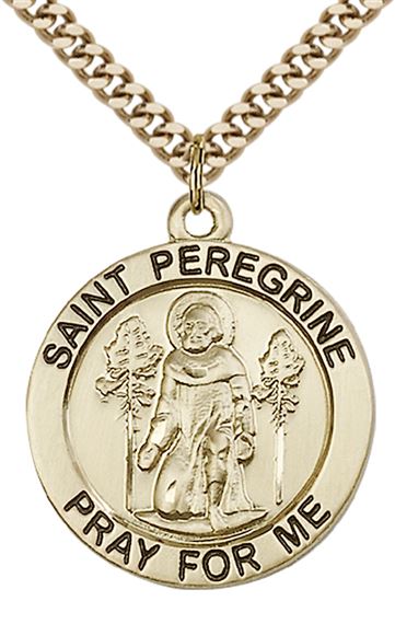 14KT GOLD FILLED ST PEREGRINE PENDANT WITH CHAIN - 1" x 7/8"