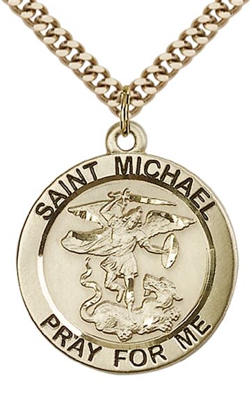 14KT GOLD FILLED ST MICHAEL THE ARCHANGEL PENDANT WITH CHAIN - 1" x 7/8"