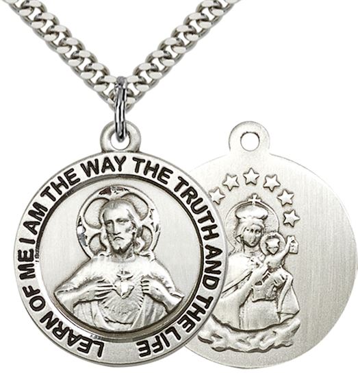 STERLING SILVER SCAPULAR PENDANT WITH CHAIN - 1" x 7/8"