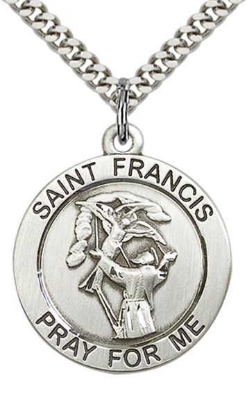 STERLING SILVER ST FRANCIS PENDANT WITH CHAIN - 1" x 7/8"