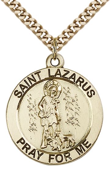 14KT GOLD FILLED ST LAZARUS PENDANT WITH CHAIN - 1" x 7/8"