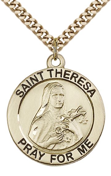 14KT GOLD FILLED ST THERESA PENDANT WITH CHAIN - 1" x 7/8"