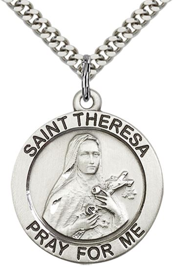 STERLING SILVER ST THERESA PENDANT WITH CHAIN - 1" x 7/8"