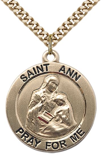 14KT GOLD FILLED ST ANN PENDANT WITH CHAIN - 1" x 7/8"