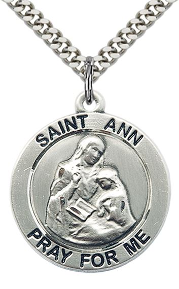 STERLING SILVER ST ANN PENDANT WITH CHAIN - 1" x 7/8"