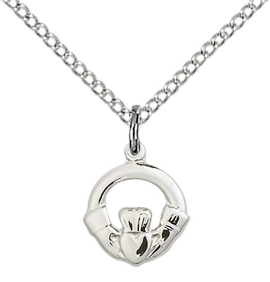 STERLING SILVER CLADDAGH PENDANT WITH CHAIN - 3/8" x 3/8"