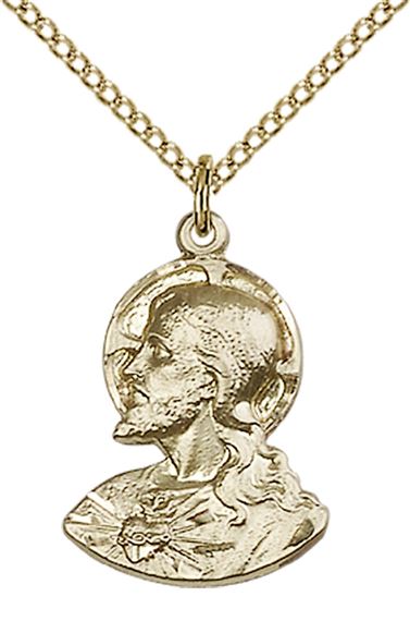 14KT GOLD FILLED HEAD OF CHRIST PENDANT WITH CHAIN - 3/4" x 1/2"