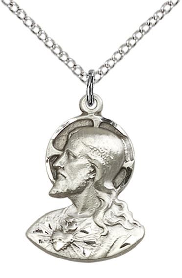 STERLING SILVER HEAD OF CHRIST PENDANT WITH CHAIN - 3/4" x 1/2"