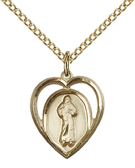 14KT GOLD FILLED DIVINE MERCY PENDANT WITH CHAIN - 5/8" x 1/2"