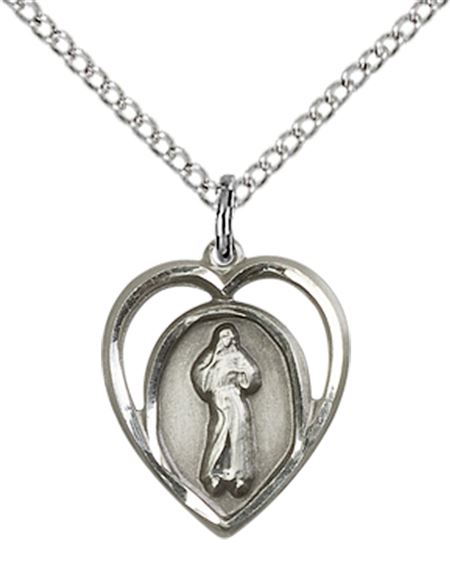 STERLING SILVER DIVINE MERCY PENDANT WITH CHAIN