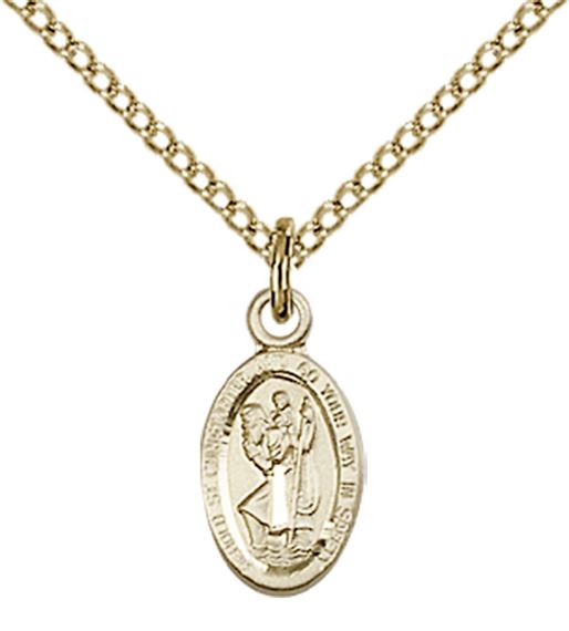 14KT GOLD FILLED ST CHRISTOPHER PENDANT WITH CHAIN - 1/2" x 1/4"