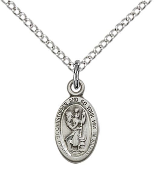 STERLING SILVER ST CHRISTOPHER PENDANT WITH CHAIN - 1/2" x 1/4"