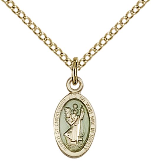 14KT GOLD FILLED ST CHRISTOPHER PENDANT WITH CHAIN - 1/2" x 1/4"