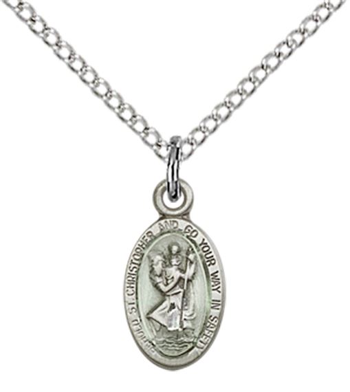 STERLING SILVER ST CHRISTOPHER PENDANT WITH CHAIN - 1/2" x 1/4"