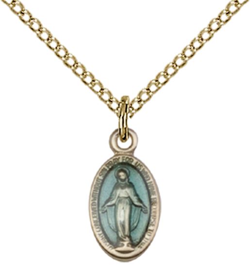 14KT GOLD FILLED MIRACULOUS PENDANT WITH CHAIN - 1/2" x 1/4"