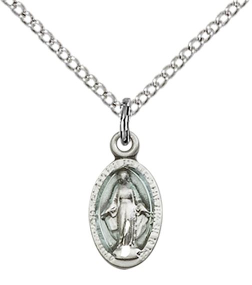 STERLING SILVER MIRACULOUS PENDANT WITH CHAIN - 1/2" x 1/4"