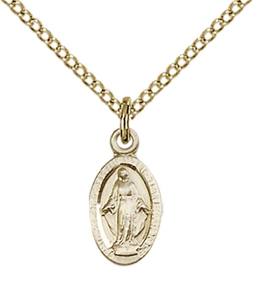 14KT GOLD FILLED MIRACULOUS PENDANT WITH CHAIN - 1/2" x 1/4"