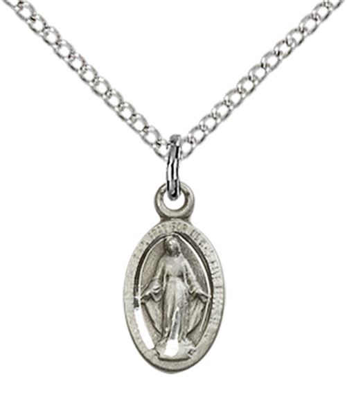 STERLING SILVER MIRACULOUS PENDANT WITH CHAIN - 1/2" x 1/4"