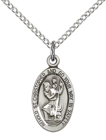 STERLING SILVER ST CHRISTOPHER PENDANT WITH CHAIN - 5/8" x 3/8"