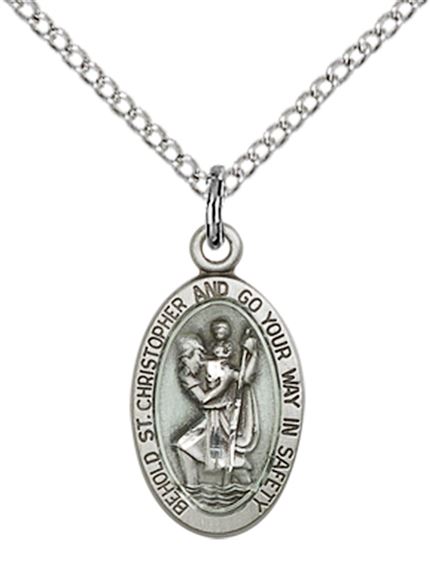 STERLING SILVER ST CHRISTOPHER PENDANT WITH CHAIN - 5/8" x 3/8"