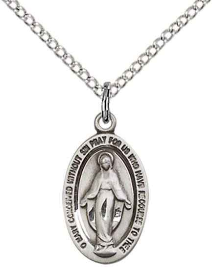 STERLING SILVER MIRACULOUS PENDANT WITH CHAIN - 5/8" x 3/8"