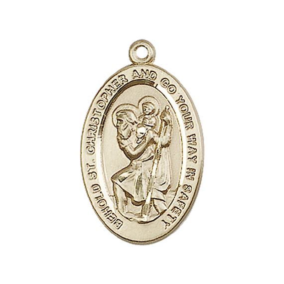 14KT GOLD ST CHRISTOPHER MEDAL - 7/8" x 1/2"