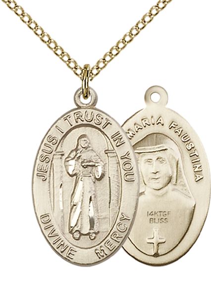 14KT GOLD FILLED DIVINE MERCY PENDANT WITH CHAIN - 7/8" x 1/2"