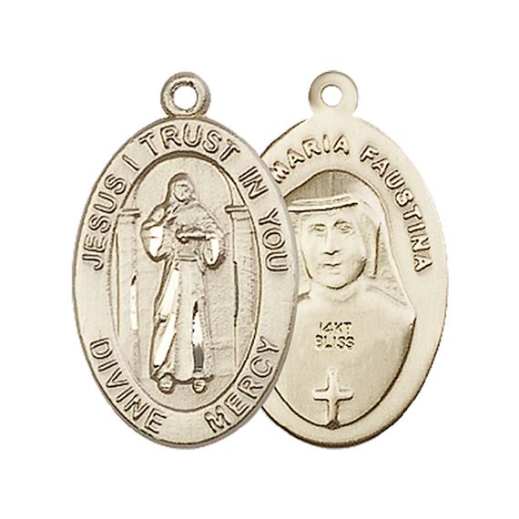 14KT GOLD DIVINE MERCY MEDAL - 7/8" x 1/2"