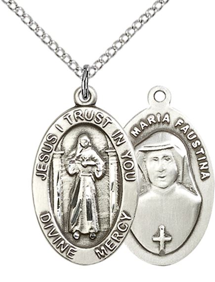 STERLING SILVER DIVINE MERCY PENDANT WITH CHAIN - 7/8" x 1/2"