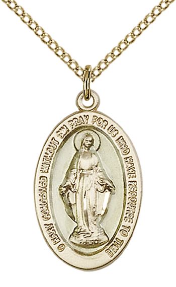 14KT GOLD FILLED MIRACULOUS PENDANT WITH CHAIN - 7/8" x 1/2"