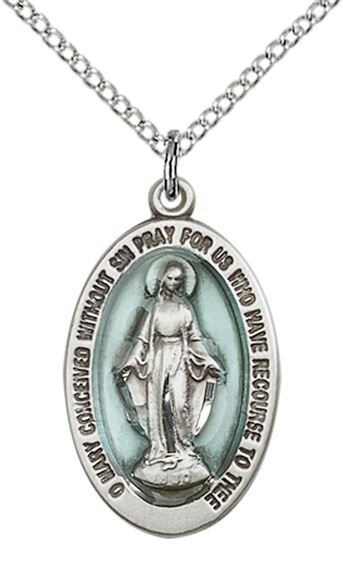 STERLING SILVER MIRACULOUS PENDANT WITH CHAIN - 7/8" x 1/2"