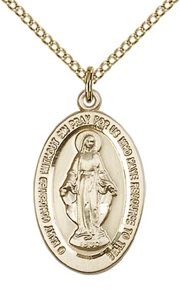14KT GOLD FILLED MIRACULOUS PENDANT WITH CHAIN - 7/8" x 1/2"