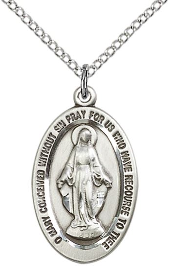 STERLING SILVER MIRACULOUS PENDANT WITH CHAIN - 7/8" x 1/2"