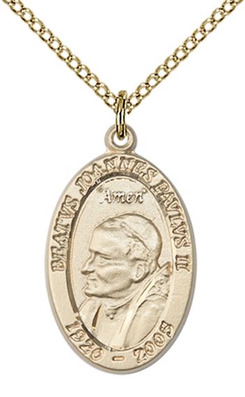 14KT GOLD FILLED ST JOHN PAUL II PENDANT WITH CHAIN - 7/8" x 1/2"