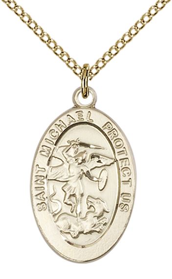 14KT GOLD FILLED ST MICHAEL THE ARCHANGEL PENDANT WITH CHAIN - 7/8" x 1/2"