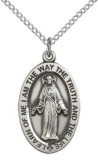 STERLING SILVER SCAPULAR PENDANT WITH CHAIN - 7/8" x 1/2"