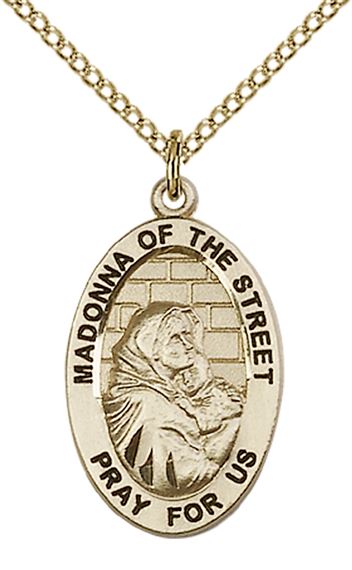 14KT GOLD FILLED MADONNA OF THE STREET PENDANT WITH CHAIN - 7/8" x 1/2"