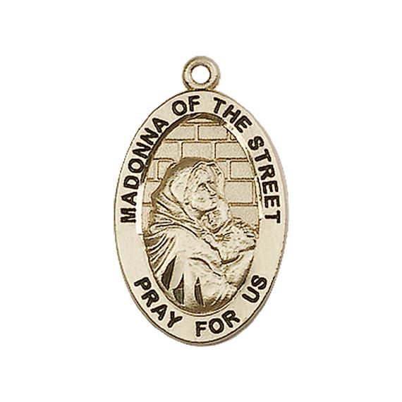 14KT GOLD MADONNA OF THE STREET MEDAL - 7/8" x 1/2"