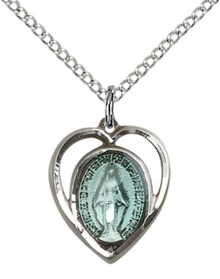 STERLING SILVER MIRACULOUS PENDANT WITH CHAIN - 5/8" x 1/2"