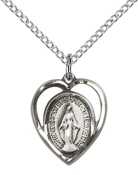 STERLING SILVER MIRACULOUS PENDANT WITH CHAIN - 5/8" x 1/2"