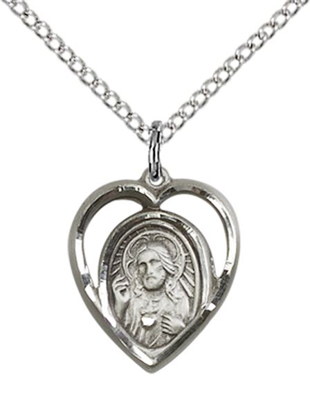 STERLING SILVER SCAPULAR PENDANT WITH CHAIN - 5/8" x 1/2"