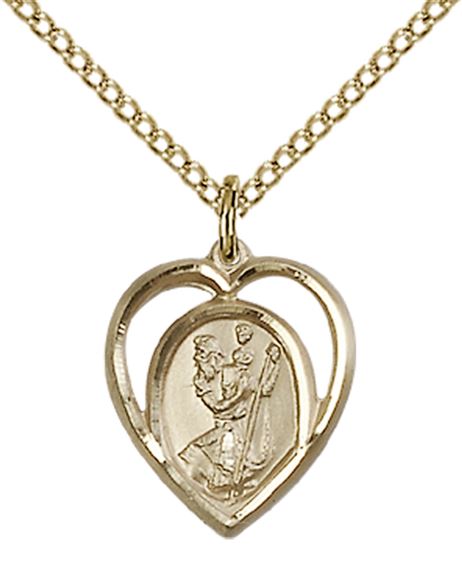 14KT GOLD FILLED ST CHRISTOPHER PENDANT WITH CHAIN - 5/8" x 1/2"