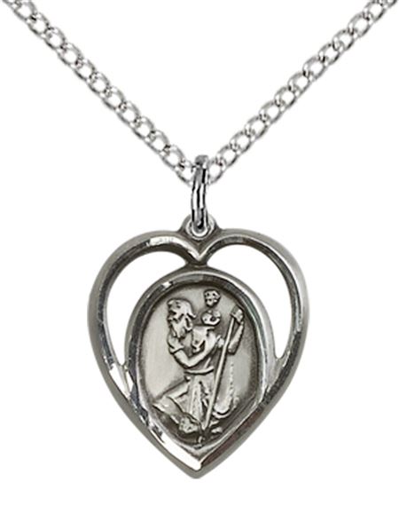 STERLING SILVER ST CHRISTOPHER PENDANT WITH CHAIN - 5/8" x 1/2"