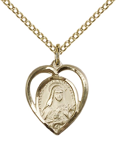 14KT GOLD FILLED ST THERESA PENDANT WITH CHAIN - 5/8" x 1/2"