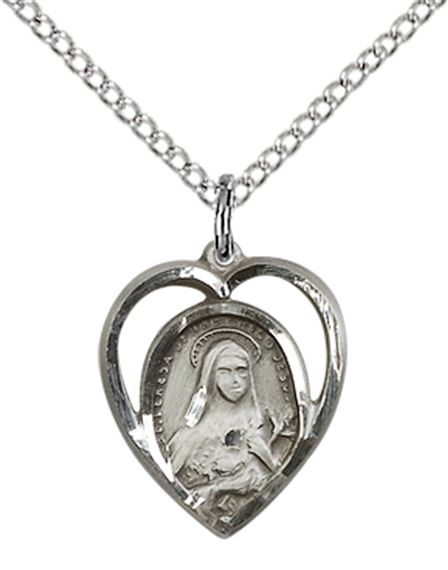 STERLING SILVER ST THERESA PENDANT WITH CHAIN - 5/8" x 1/2"